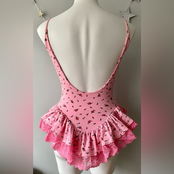 Vintage Betsey Johnson Pink Rosebud Cotton Swimsuit/Leotard. NWOT. Punk Label. - Picture 3 of 6